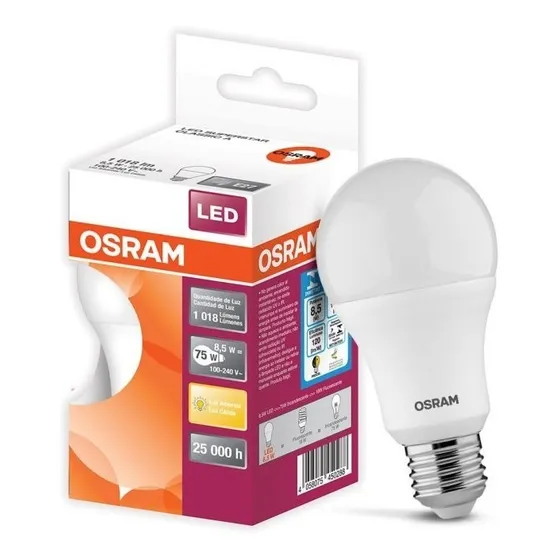 Osram - Bulbo Led 8,5w Bivolt 3000k E27 Branco Quente 1018lm Cor da luz Amarela