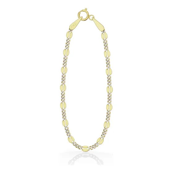 Romantika Joyas Pulsera Oro 14k Figaro Remache Cubana Diamantada 3mm 18cm Color Amarillo Largo 18 cm