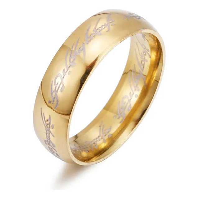 Anillo De Acero Dorado Con Grabado El Señor De Los Anillos