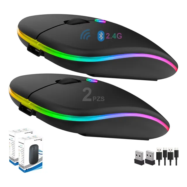 2pzas Mouse Inalámbrico Recargable 2.4g Y Bluetooth 1600 Dpi