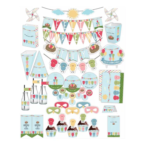 Decoración Imprimible Primeros Añitos. Pajaritos. Pollitos