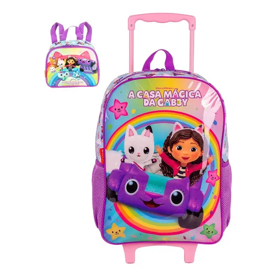 Kit Mochila Rodinha Lanheira Sestini Gabby Rainbows Colorido
