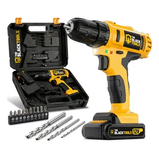 Furadeira Parafusadeira Sem Fio A Bateria Tb-12e 12v 3/8 10mm Com Maleta E Acessórios The Black Tools Amarelo/preto 127/220v 60