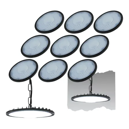 Kit 10 Luminárias High Bay Ufo Led 150w Bivolt Luz Fria 127/220v Preto Branco-frio