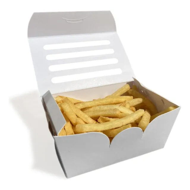 100 Un Caixa Porção Batata Frita Salgados Delivery Branca