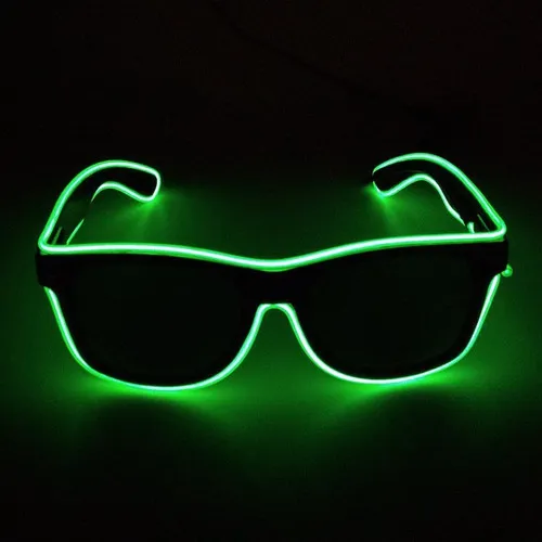 Gafas con LED verde en la lente, destellos, parpadean, eventos, graduaciones