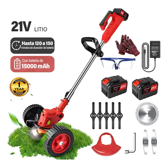 Desbrozadora Eléctrica Inalámbrica Con Ruedas 2 Baterías Ironhoof Xs004rd Color Rojo