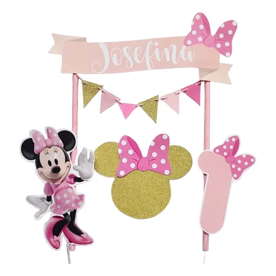 Adorno De Torta Cake Topper Pinchos Minnie Gold Rosa Mickey