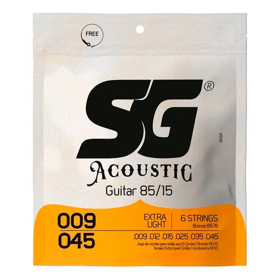 Encordoamento Sg 6684 Cordas 0.09 P/ Violão Aço Extra Light
