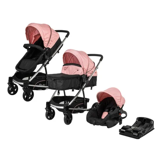 Carriola De Viaje Para Bebe Plegable Ligera Con Portabebe Color Rosa Chasis Negro