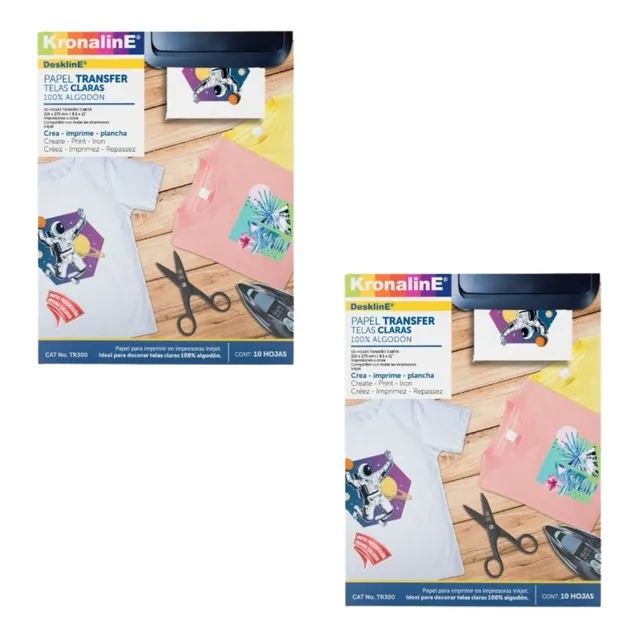 2 Pack Papel Transfer Kronaline Telas Claras 10 Hojas Tr300