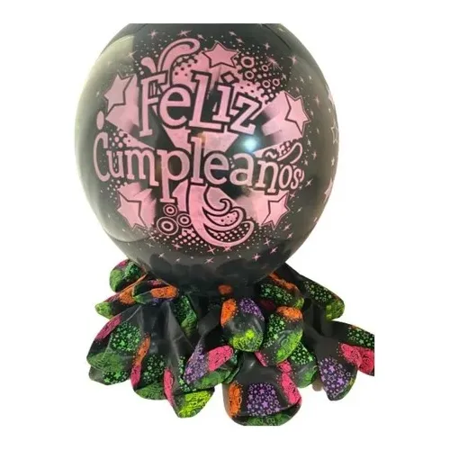 Pack De Globos Negros Feliz Cumpleaños 100 Unidades 
