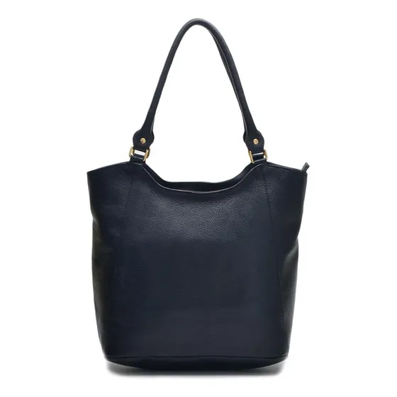 Bolsa Saco Feminina Couro Zíper Alça Fixa Casual Clássica Cor Preto