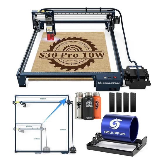 Grabador Láser Sculpfun S30 Pro Y Eje De Extensión Y Rodillo