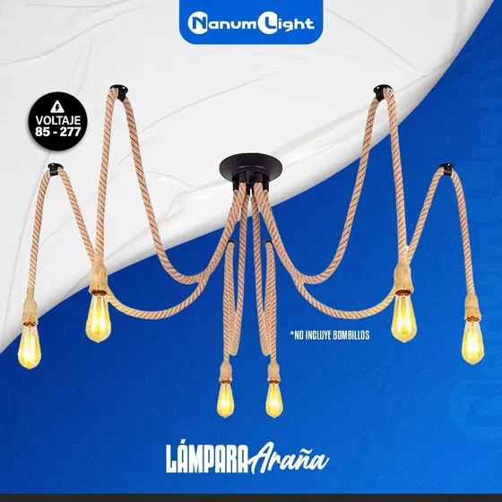 Lampara Vintage Decorativa Colgante De Mecate 6 Sócate Nanum