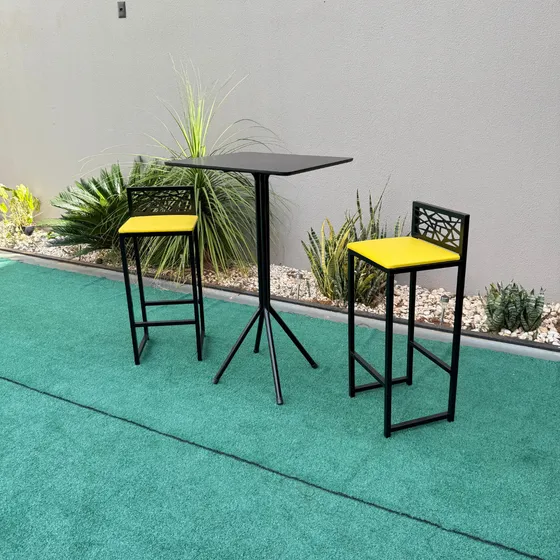 Mesa Bistrô Alta 2 Cadeiras Modernas Banqueta Com Encosto