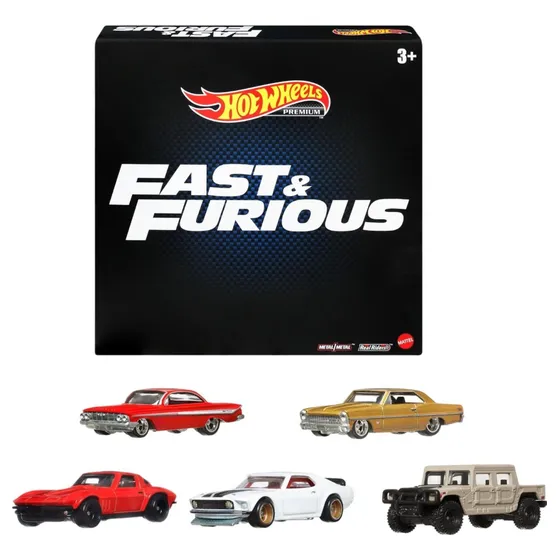 Hot Wheels Rapido Y Furioso Pack 5 Autos Fast & Furious Color Negro