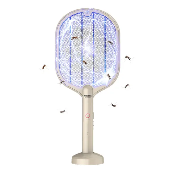 Raqueta Paleta Motoma Mata Moscas Mosquitos Insectos Recargable Usb Dual Con Base Color Blanco Crema