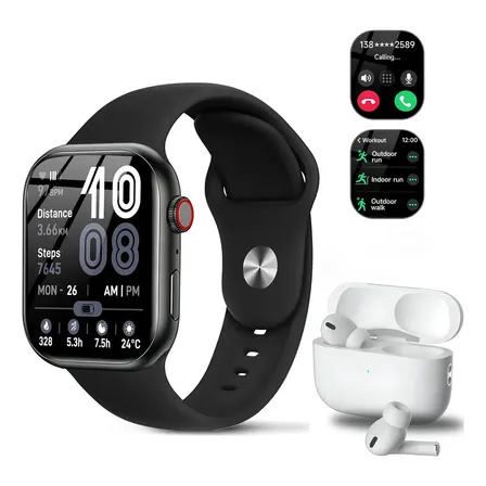 Reloj Inteligente Smartwatch Con Audífonos De Para Mujer Y Hombre Bluetooth Pantalla Táctil De 1.9 Pulgadas Correa Llamadas Notificaciones Blanco Mesh Negro Plateado