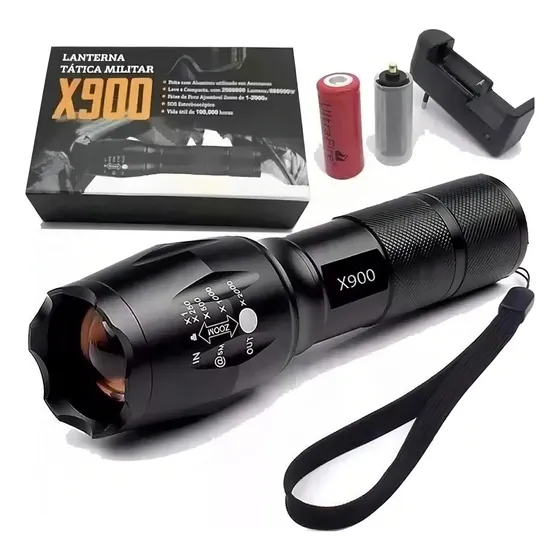 Lanterna Recarregável Tática X900 Led Potente Com Super Zoom Cor Da Lanterna Preta Cor Da Luz Branco