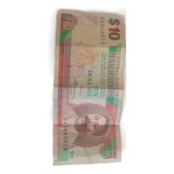 Nota Antiga De Dez Dólares De Barbados  Caribe 2012!