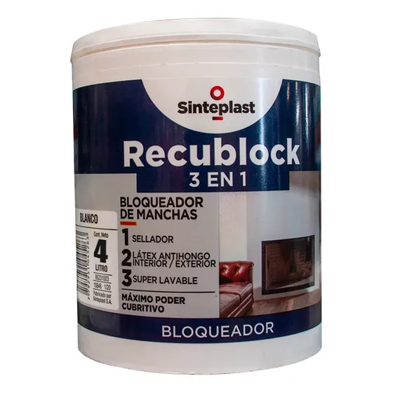 Recublock Bloqueador Sellador Humedad 3 En 1 Sinteplast 4lts