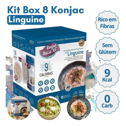 Kit Box 8 Fettuccine Konjac Massa Tipo Macarrão Sem Glúten