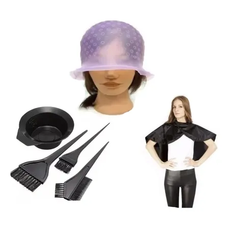 Kit Tintura: Gorro Visos + Posillo + Peinetas + Capa Color Negro