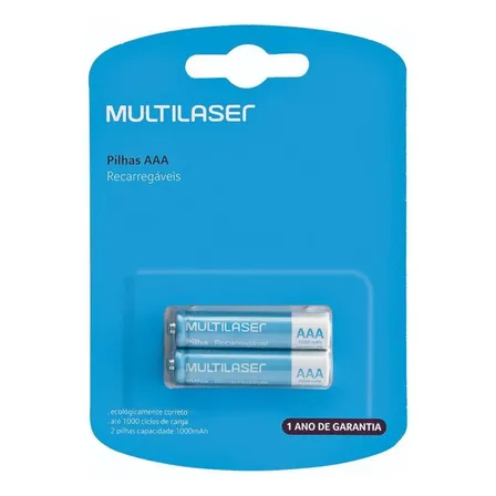 Pilhas Recarregáveis Multilaser Aaa 1000mah - 2un - Cb051