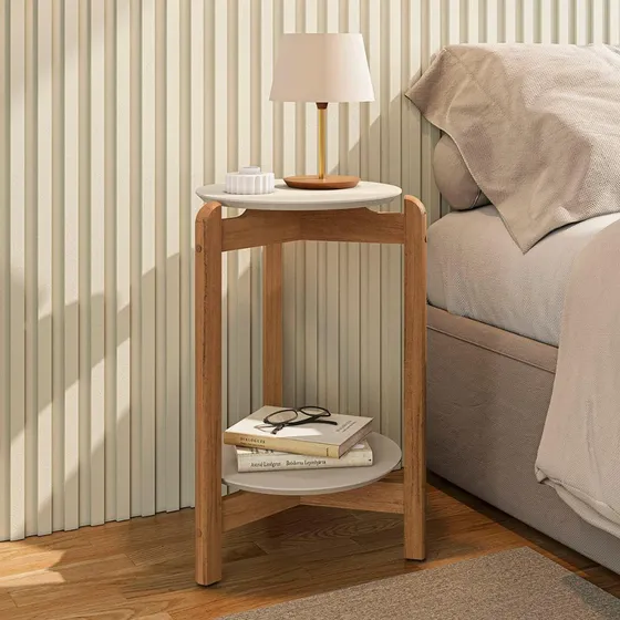 Mesa Lateral Sala Lizz Com Pés De Madeira Maciça