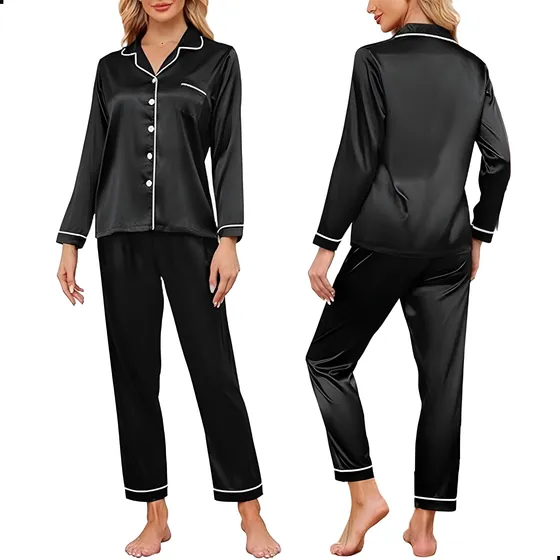 Conjunto De Pijama Seda Mujer Pijama Largo Pantalones Traje