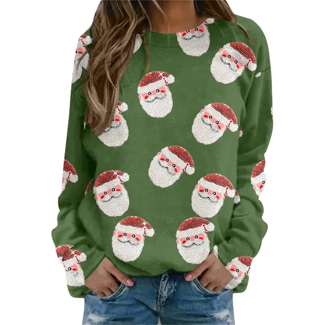 Sudadera Manga Larga Grafico Navideño Para Mujer Cuello
