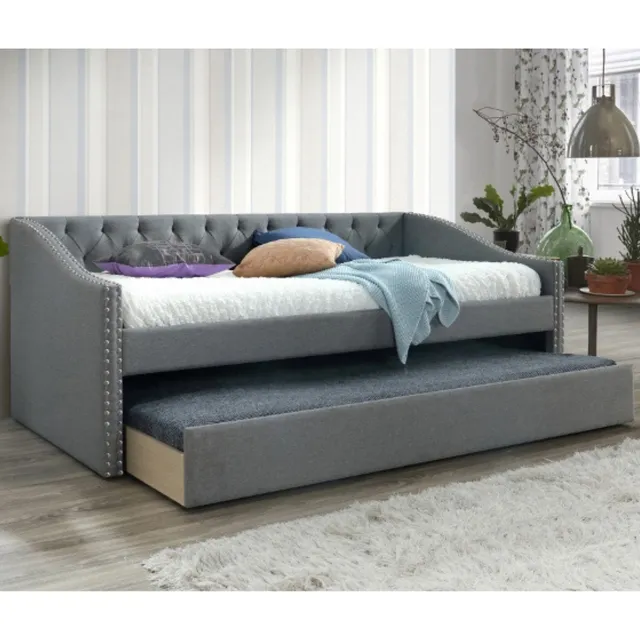 Cama Canguro Individual, Daybed Color Gris Con Estoperoles