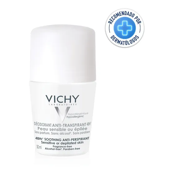 Antitranspirante Vichy 48h Roll On Piel Sensible 50 Ml Fragancia Neutro