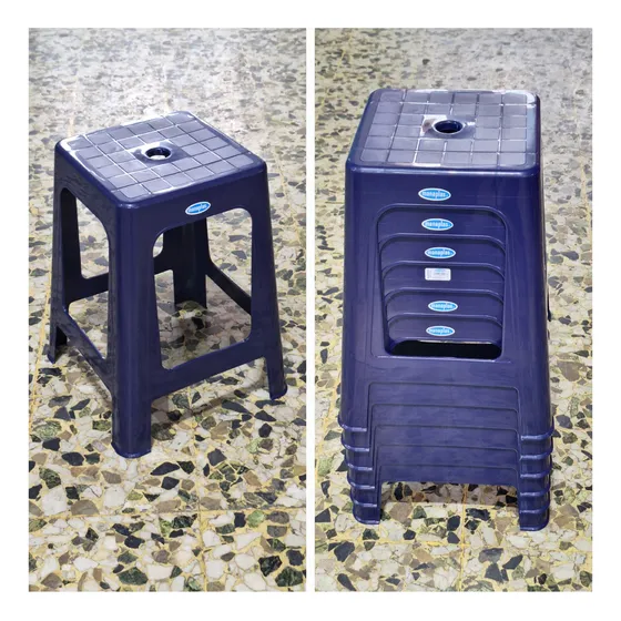 Banqueta Apilable Plástica Manaplas Azul Bmg