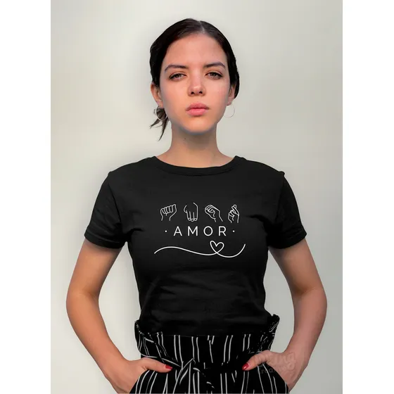 Camiseta Baby Look Amor Libras Intérprete Linguagem Sinais