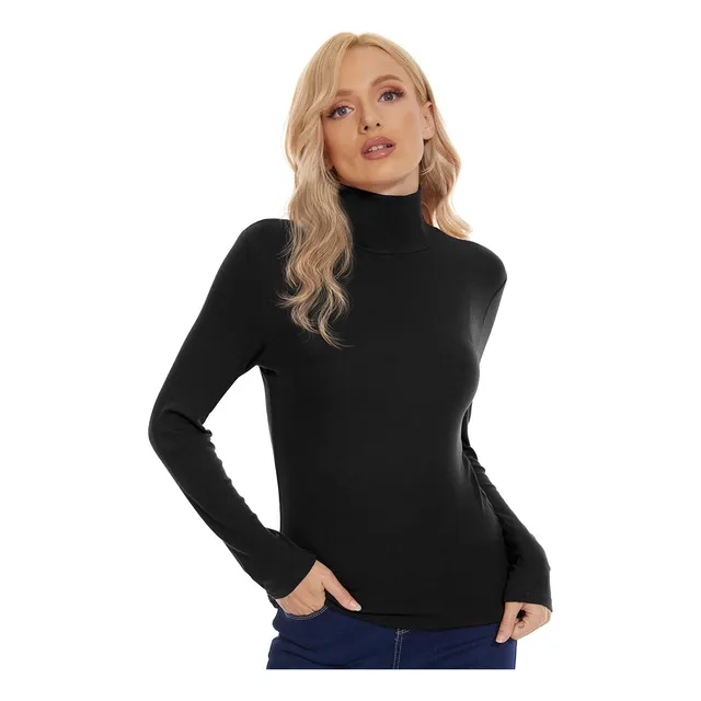 Xsryt Camiseta Manga Larga Acanalada Cuello Alto Falso