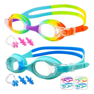 Lentes Natación Para Niños, Gafas Protección Uv Antivaho Color Arco Iris + Azul Claro Lentes Natación Para Niños, Gafas Protección Uv Antivaho Color Arco Iris + Azul Claro