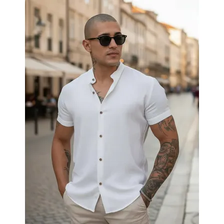 Camisa Social Djulios Masculina Gola Padre Aspecto Linho