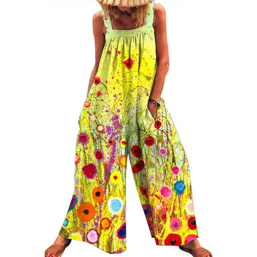 Mono Largo De Pierna Ancha Con Estampado Moderno Para Mujer