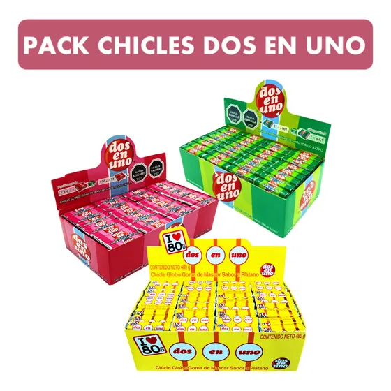 Pack De Chicle Dos En Uno Tutti Frutti Menta Y Platano