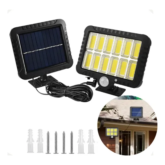 Luminária Solar Parede Brisa Led Solar 120 leds Cob Sensor Presença 3 Funções Cor da Carcaça Preto