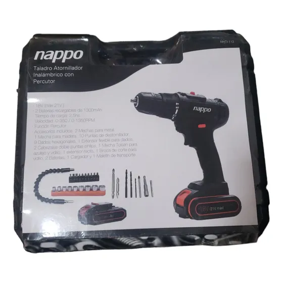 Taladro Atornillador Nappo 21v Percutor 2 Baterías + Acc