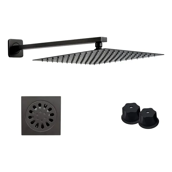 Regadera 30x30 Acero Inox+brazo 40cm+kit De Manerales Negros
