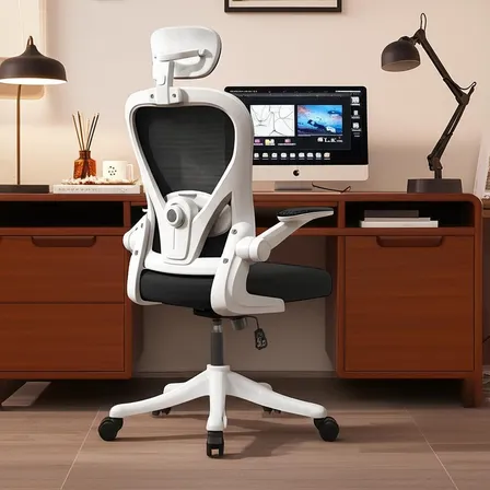 Silla Amia Ergonómica De Escritorio Oficina Soporte Lumbar Elástico Giratoria Blanco Algodón
