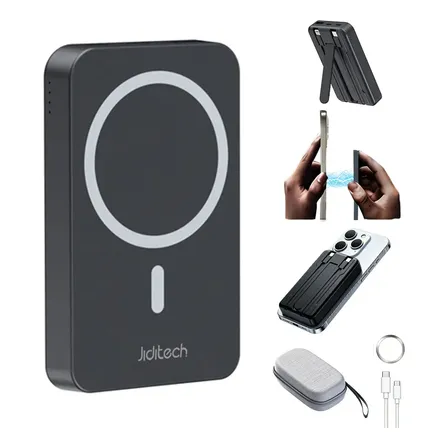 Jiditech Power Bank 10000mah Magnético Carregador Portátil P5, 15w Carregamento Sem Fio, 22.5w Supercharge 20w Pd, Carregamento Rápido Magnético Com Cabo, Suporte Oculto Celular Para iPhone e Android