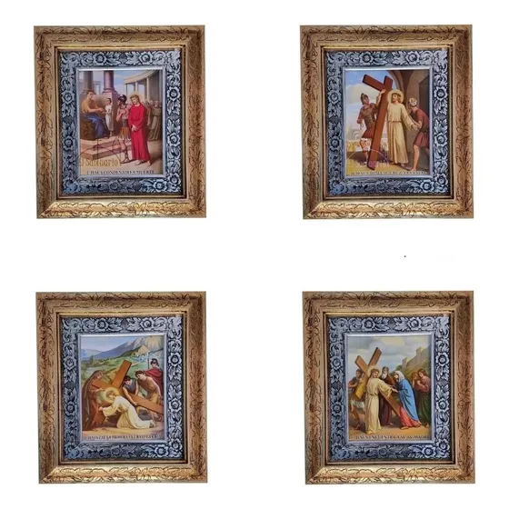 Viacrucis En Cuadro 15 Estaciones De 45x40 Cm Oro Y Plata