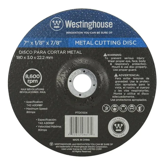 Disco Cortar Metal 7x1/8x7/8  1pqt/5u 004 Westinghouse