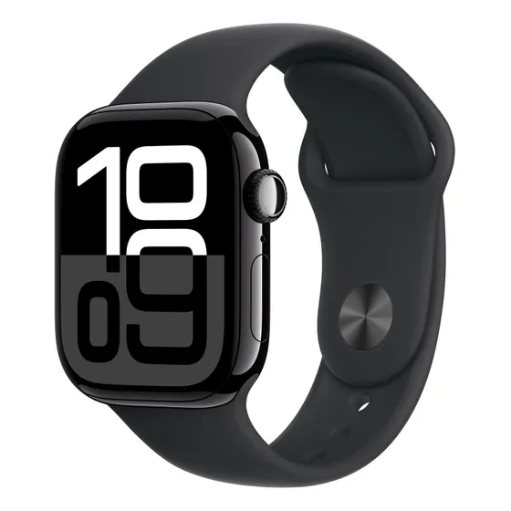 Apple Watch Series 10 GPS + Cellular • Caixa preta brilhante de alumínio – 42 mm • Pulseira esportiva preta – P/M - Distribuidor Autorizado