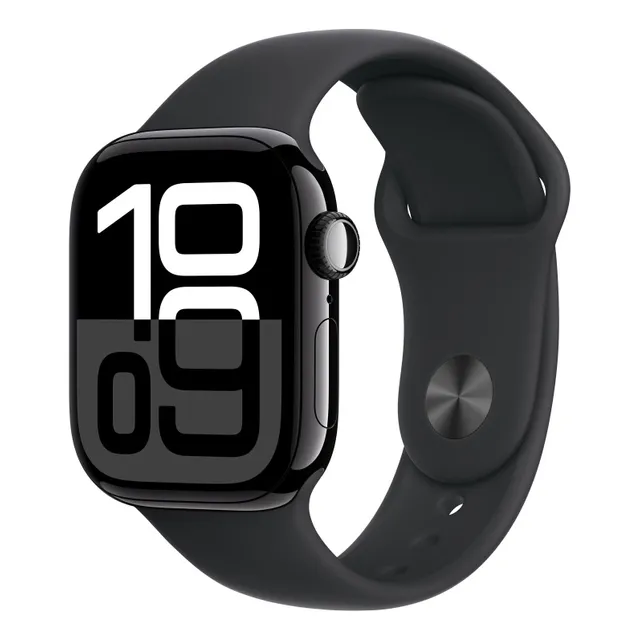 Apple Watch Series 10 GPS + Cellular • Caixa preta brilhante de alumínio – 42 mm • Pulseira esportiva preta – P/M - Distribuidor Autorizado